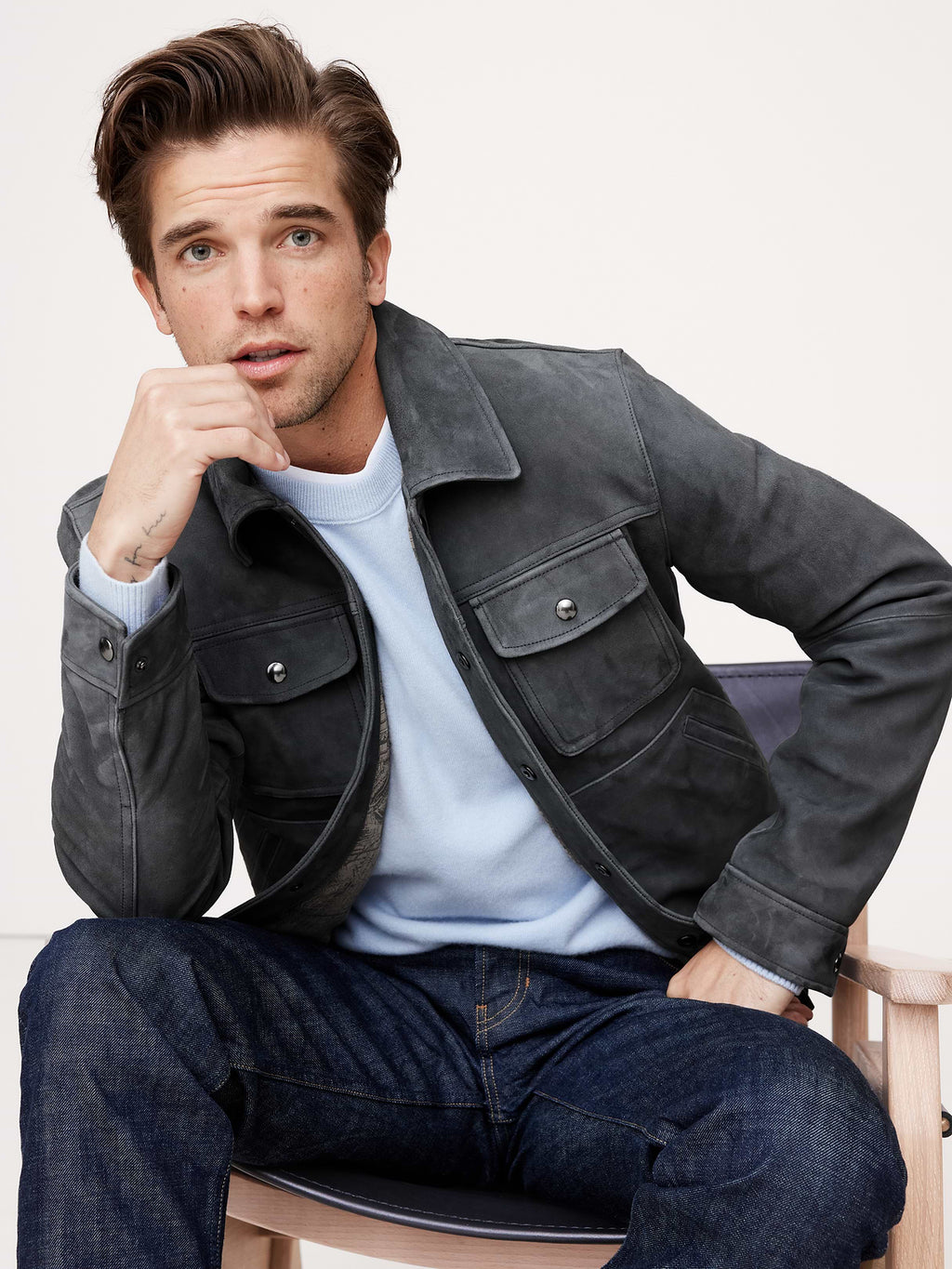Suede Trucker Jacket - Cinders Gray