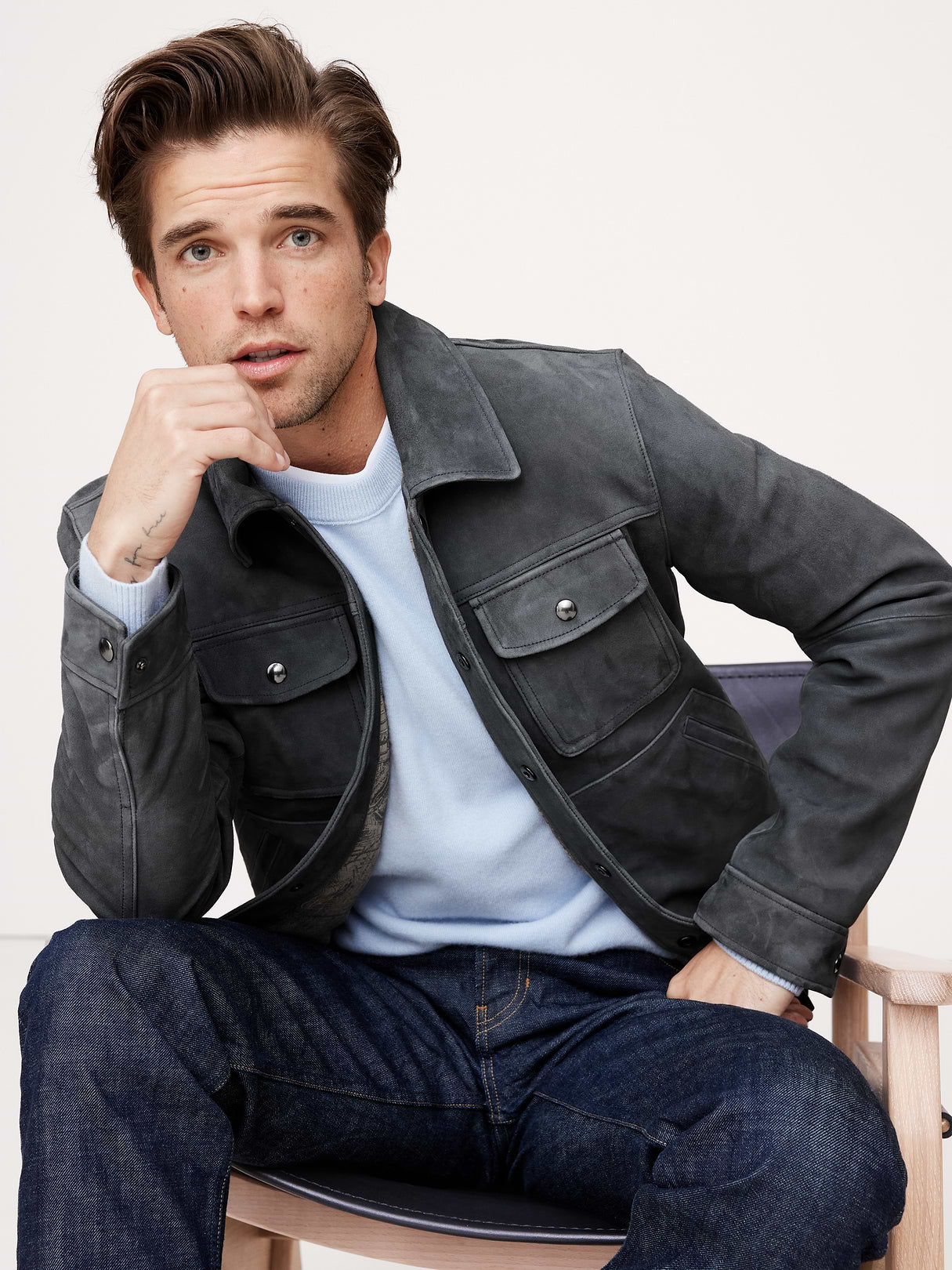 Suede Trucker Jacket - Cinders Gray