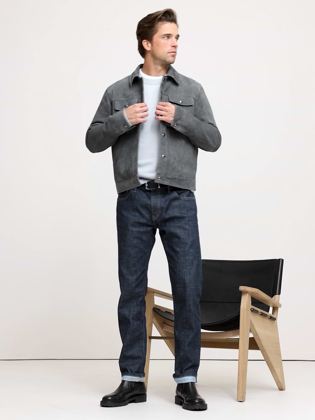 Suede Trucker Jacket - Cinders Gray