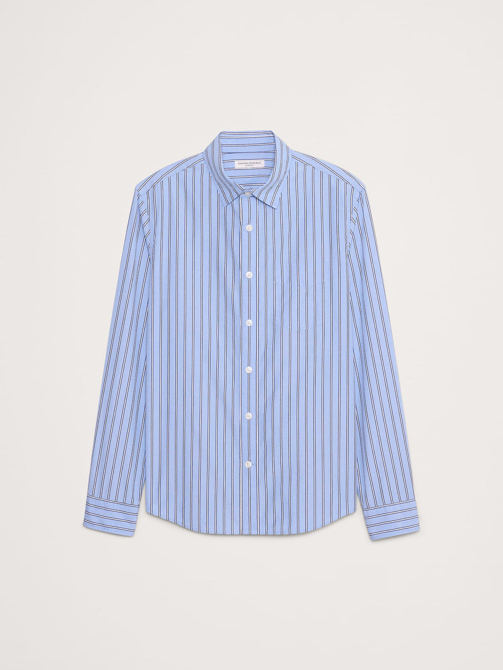 Standard-Fit Washed Cotton Poplin Shirt - Light Blue Stripe