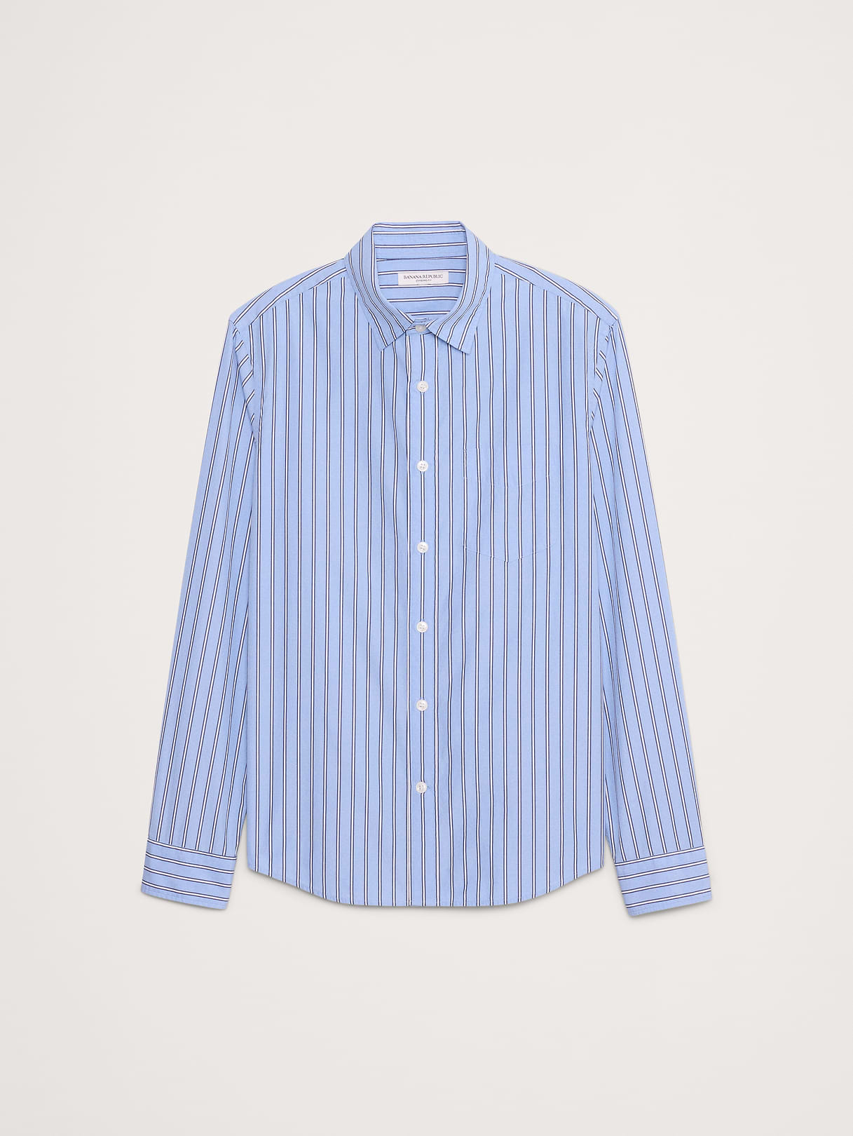 Standard-Fit Washed Cotton Poplin Shirt - Light Blue Stripe