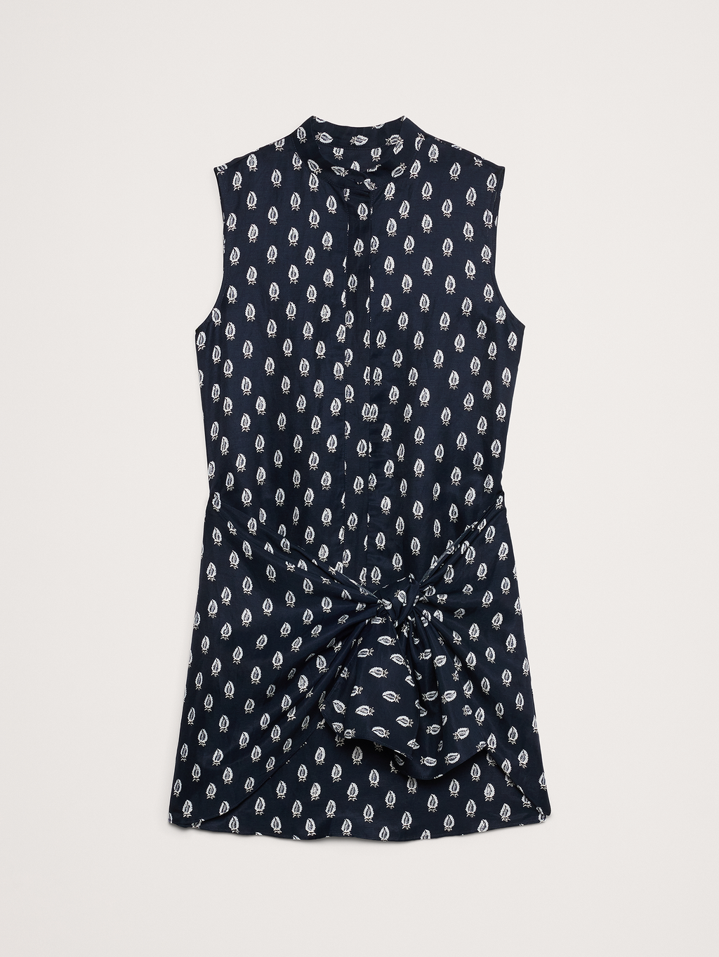 Viscose-Linen Twisted Shirt Dress - Navy Blue Paisley