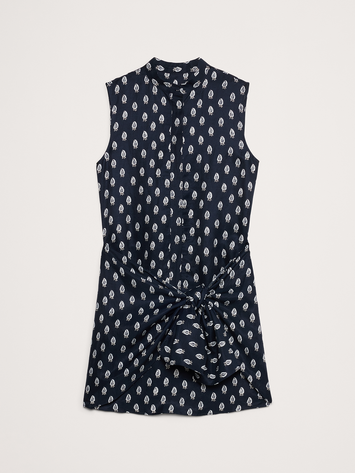Viscose-Linen Twisted Shirt Dress - Navy Blue Paisley