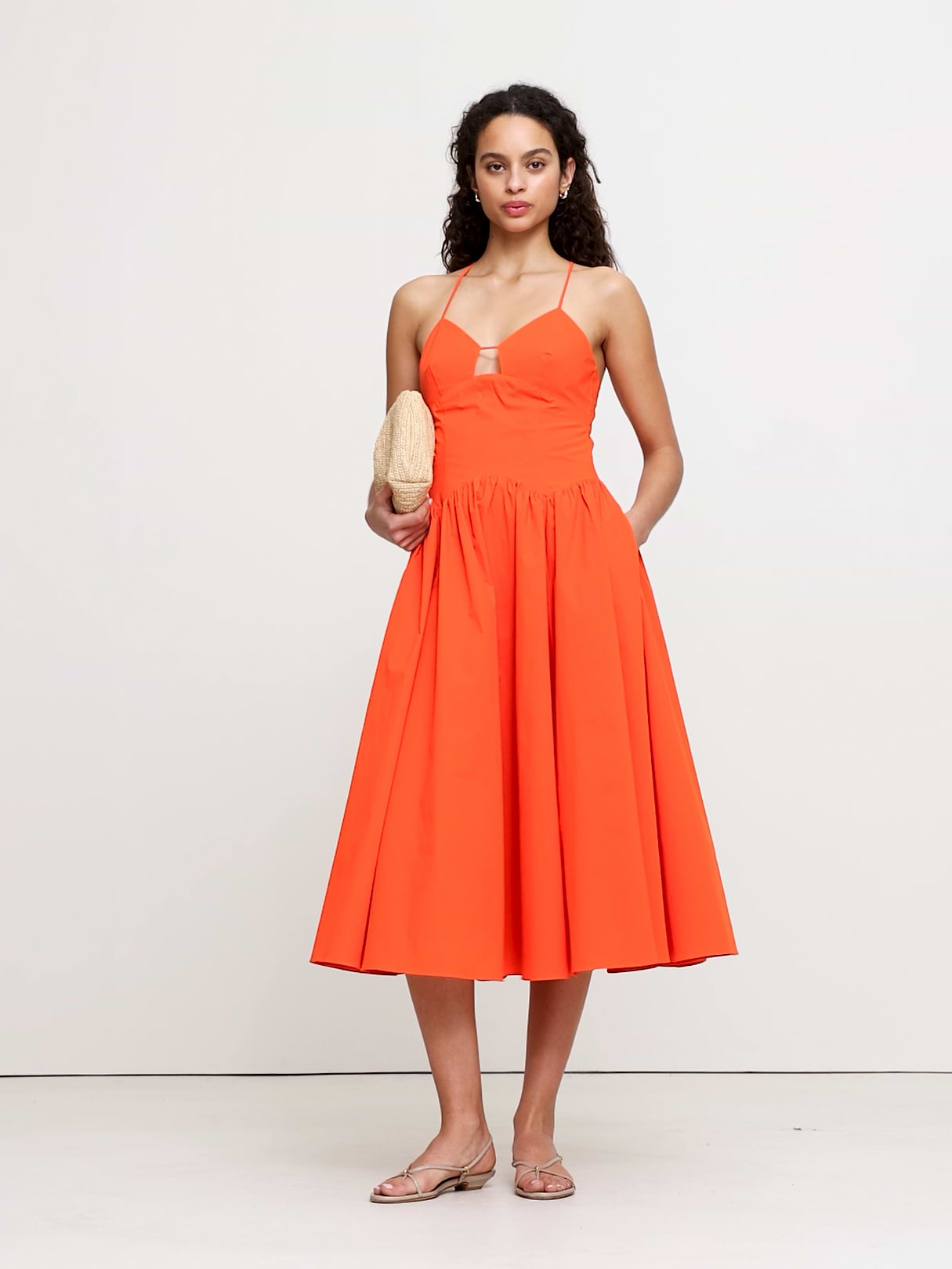Stretch-Cotton Poplin Maxi Dress - Blood Orange