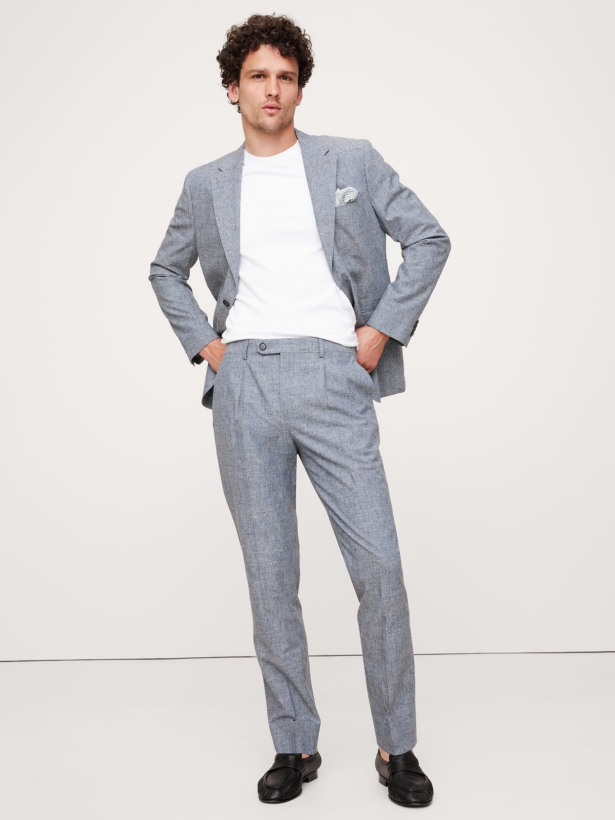 Cotton-Linen Suit Pant - Blue