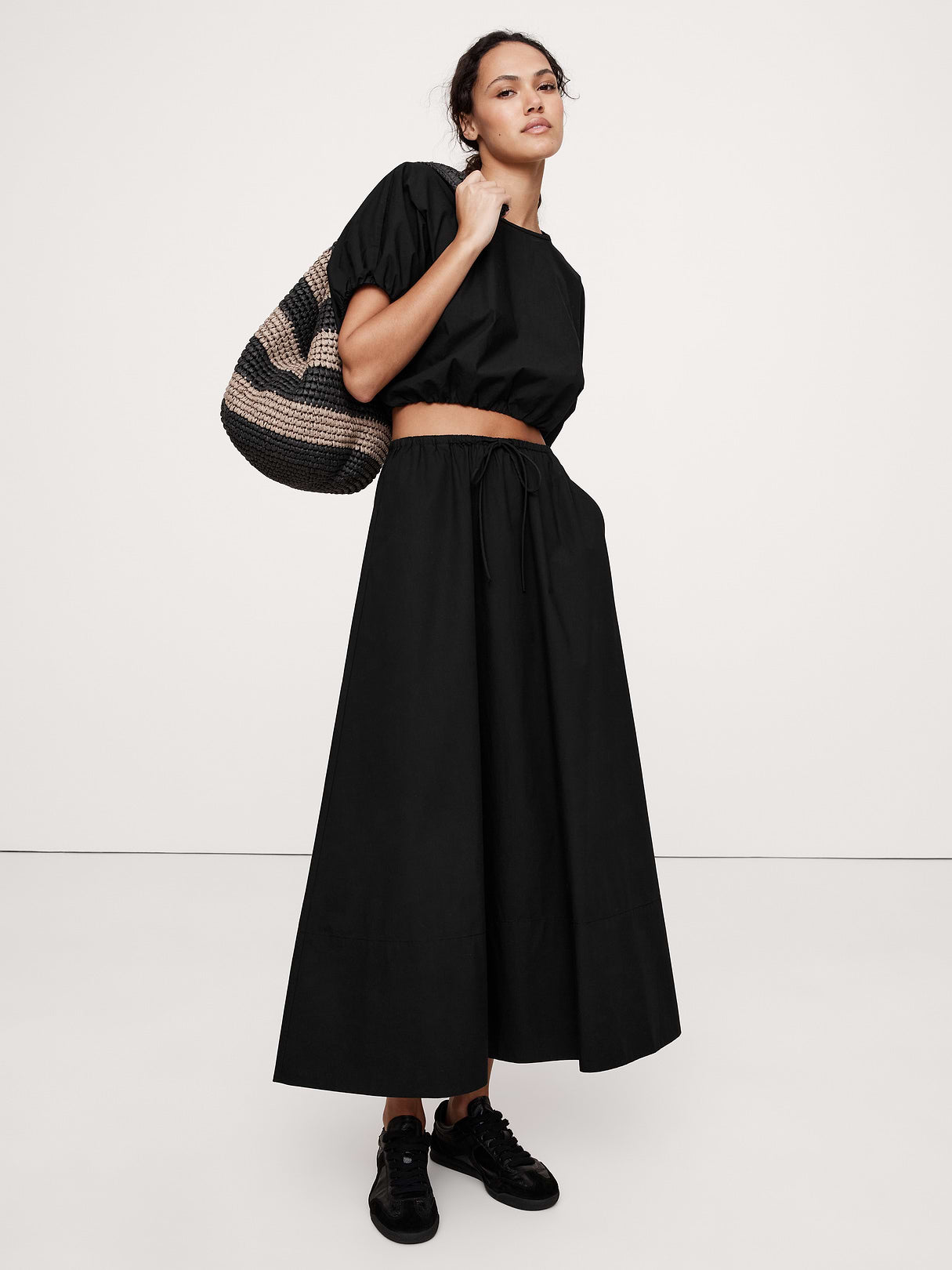 Cotton Poplin Maxi Skirt - Black