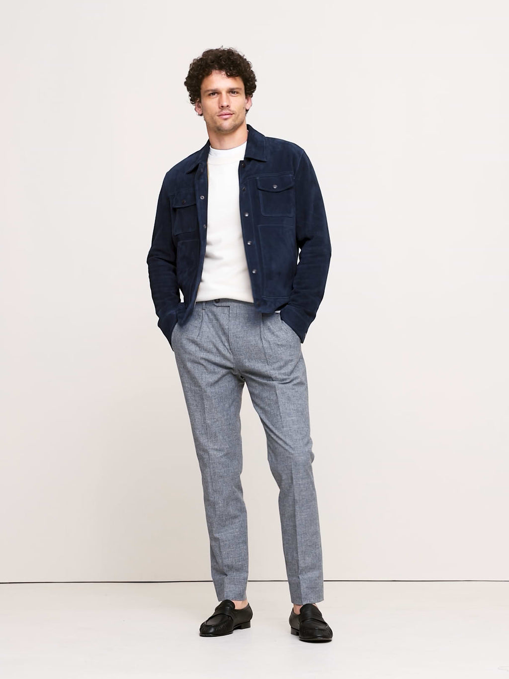 Cotton-Linen Suit Pant - Blue