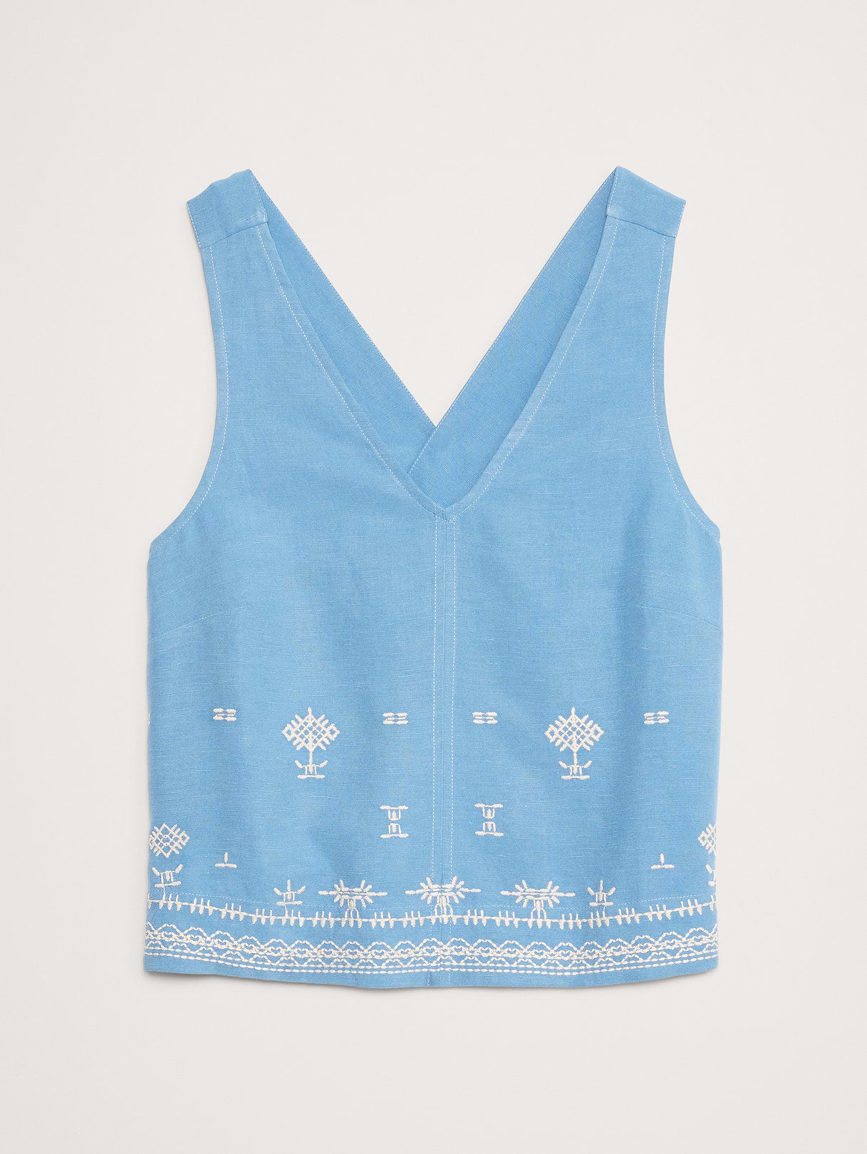 Embroidered Tencel™-Linen Cross-Back Tank - Blue with Embroidery