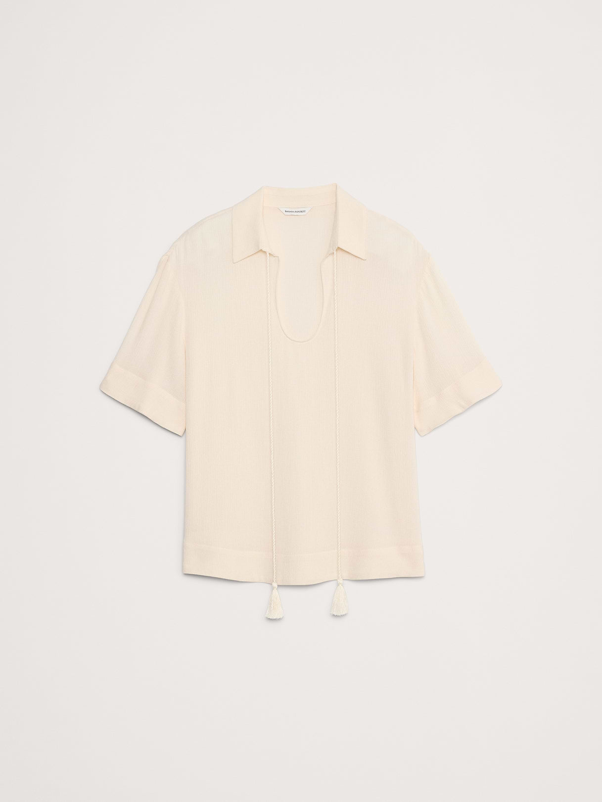 Gauze Tassel-Tie Popover Shirt - Cream White