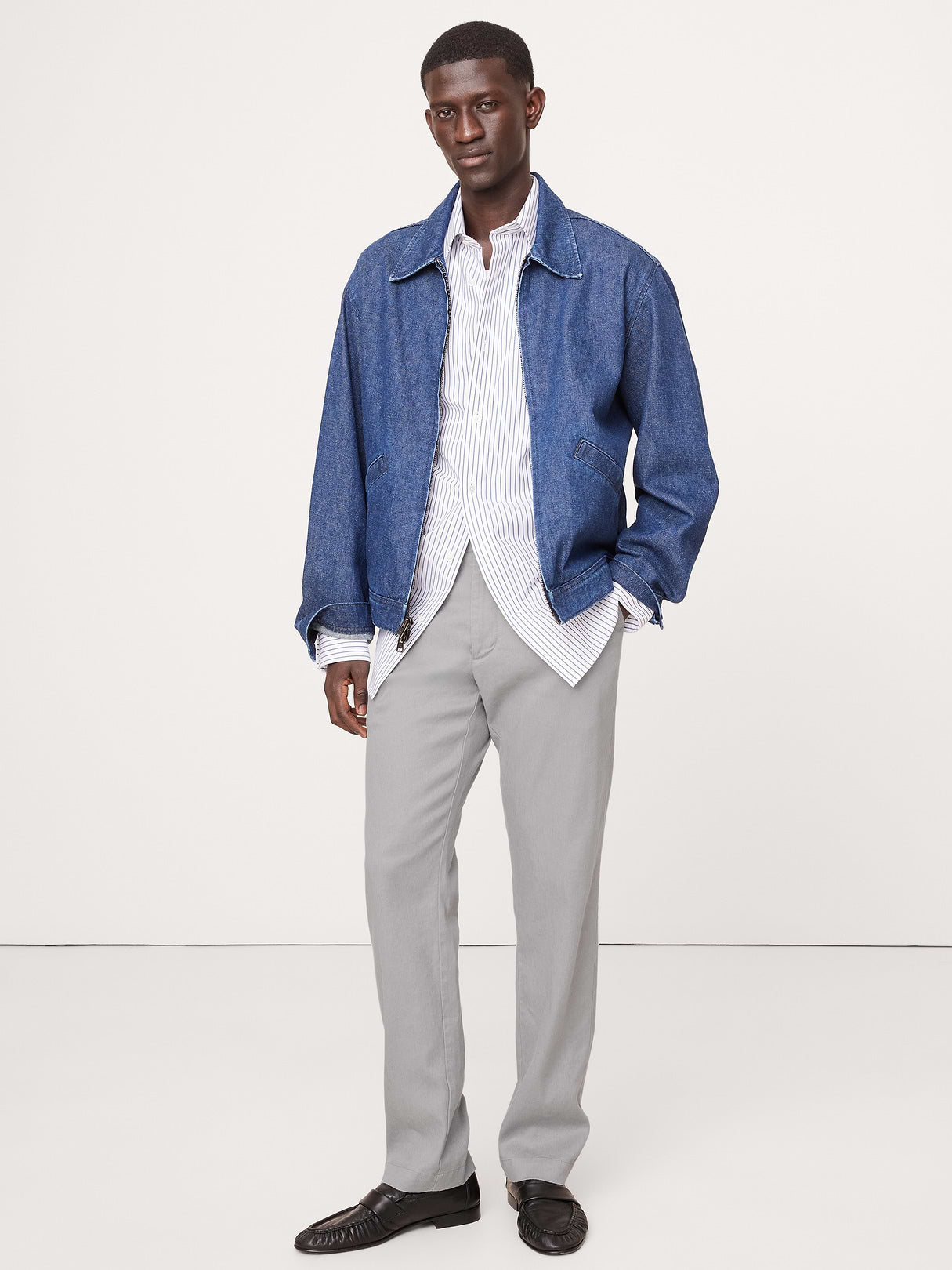 Athletic Slim Linen-Cotton Chino - Light Gray