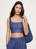 Linen Square-Neck Cropped Tank - Navy Blue
