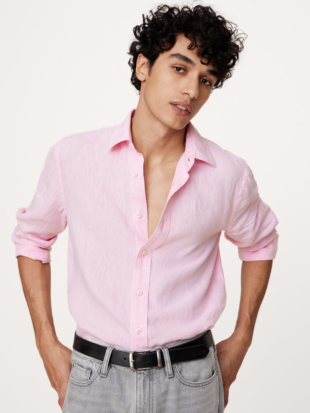 Slim-Fit Linen Shirt - Pink