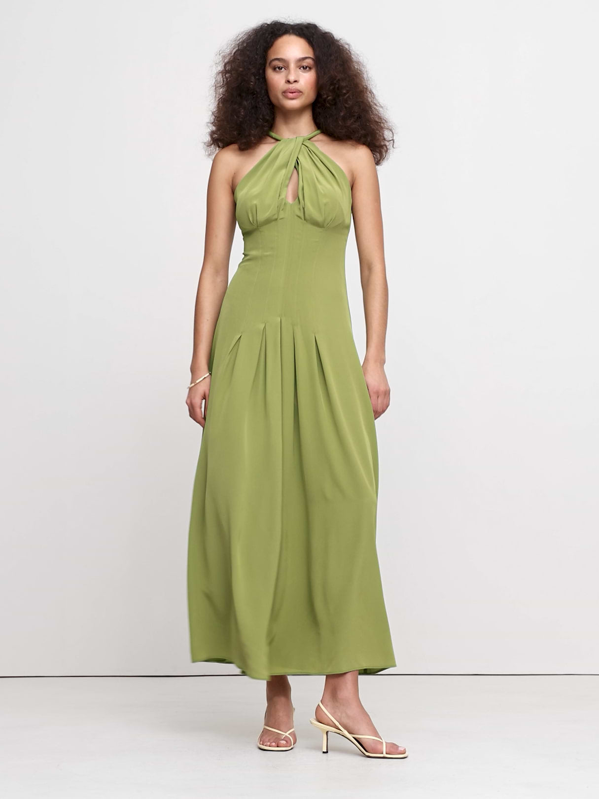 Matte Silk Halter Maxi Dress - Willow Green