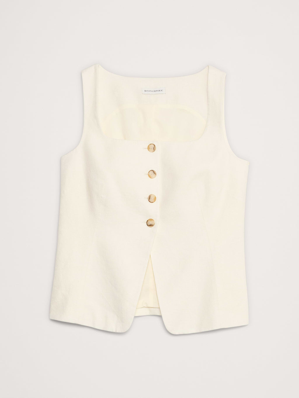 Linen Square-Neck Long Vest - Cream White