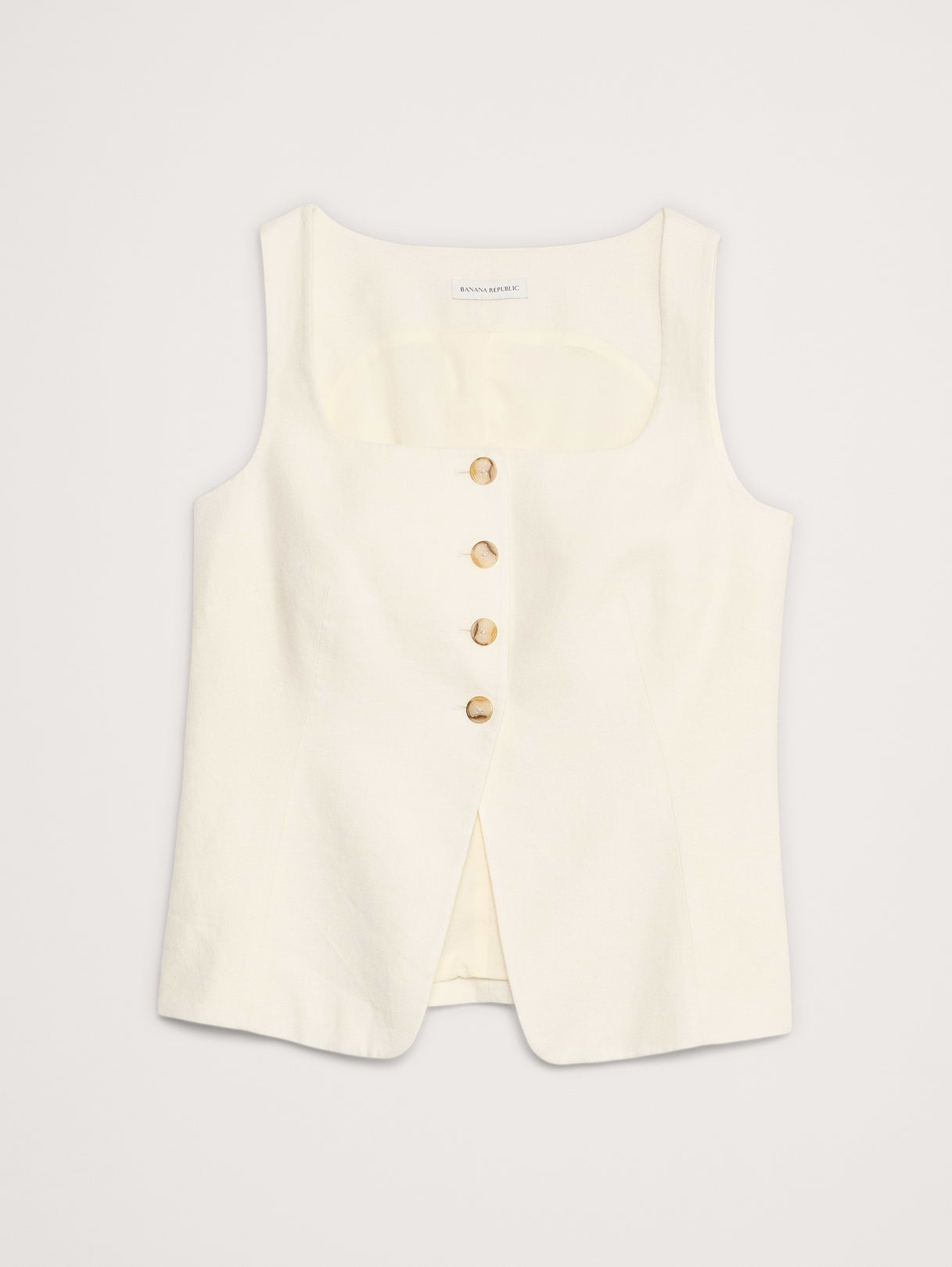 Linen Square-Neck Long Vest - Cream White