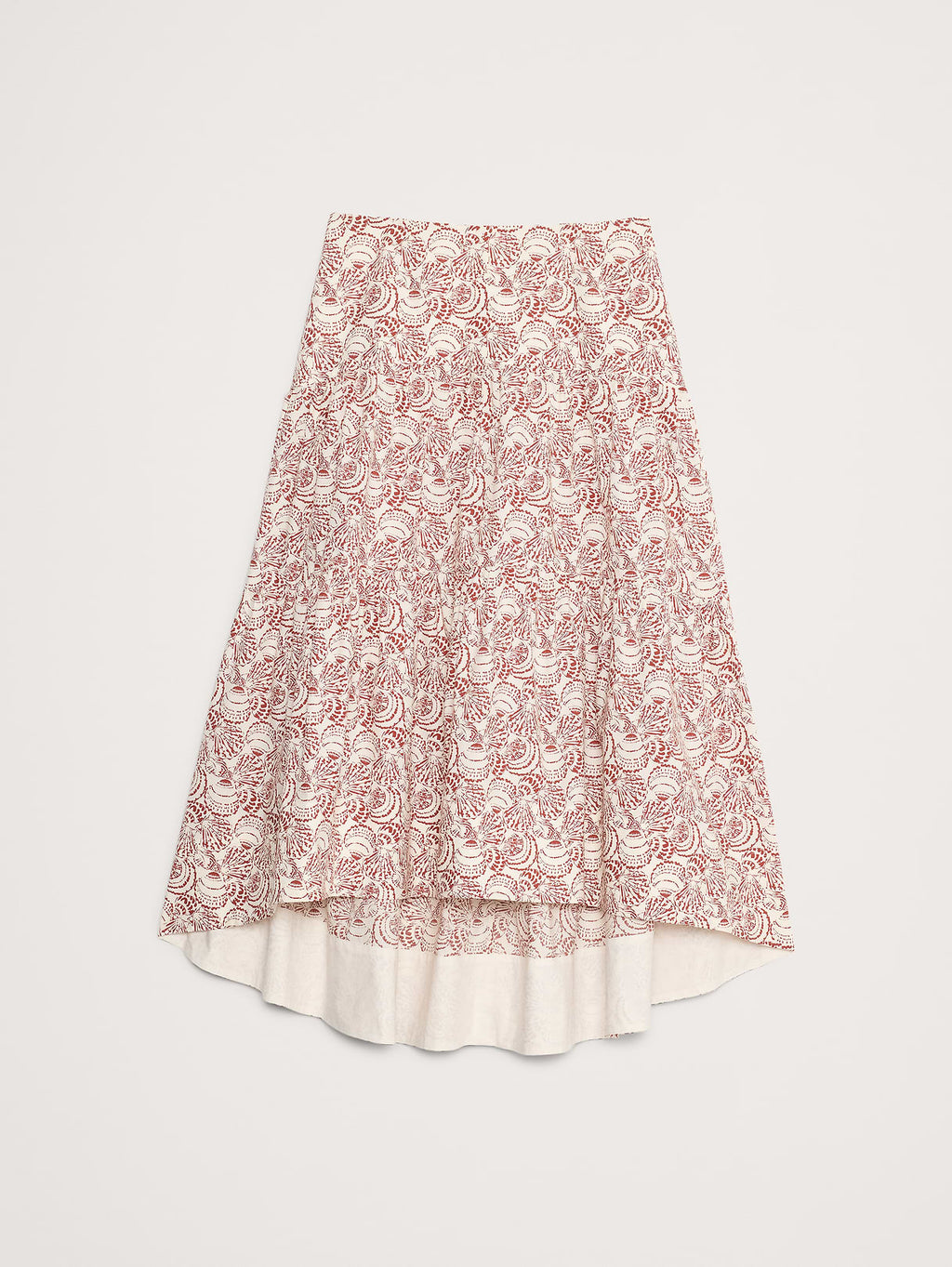 Cotton Poplin Drop-Waist Tiered Skirt - Red Clay Shell Print