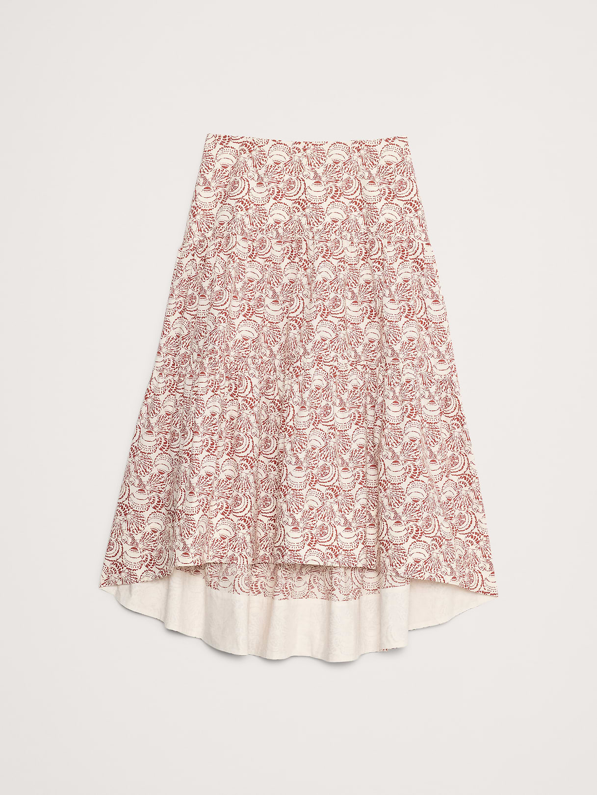 Cotton Poplin Drop-Waist Tiered Skirt - Red Clay Shell Print