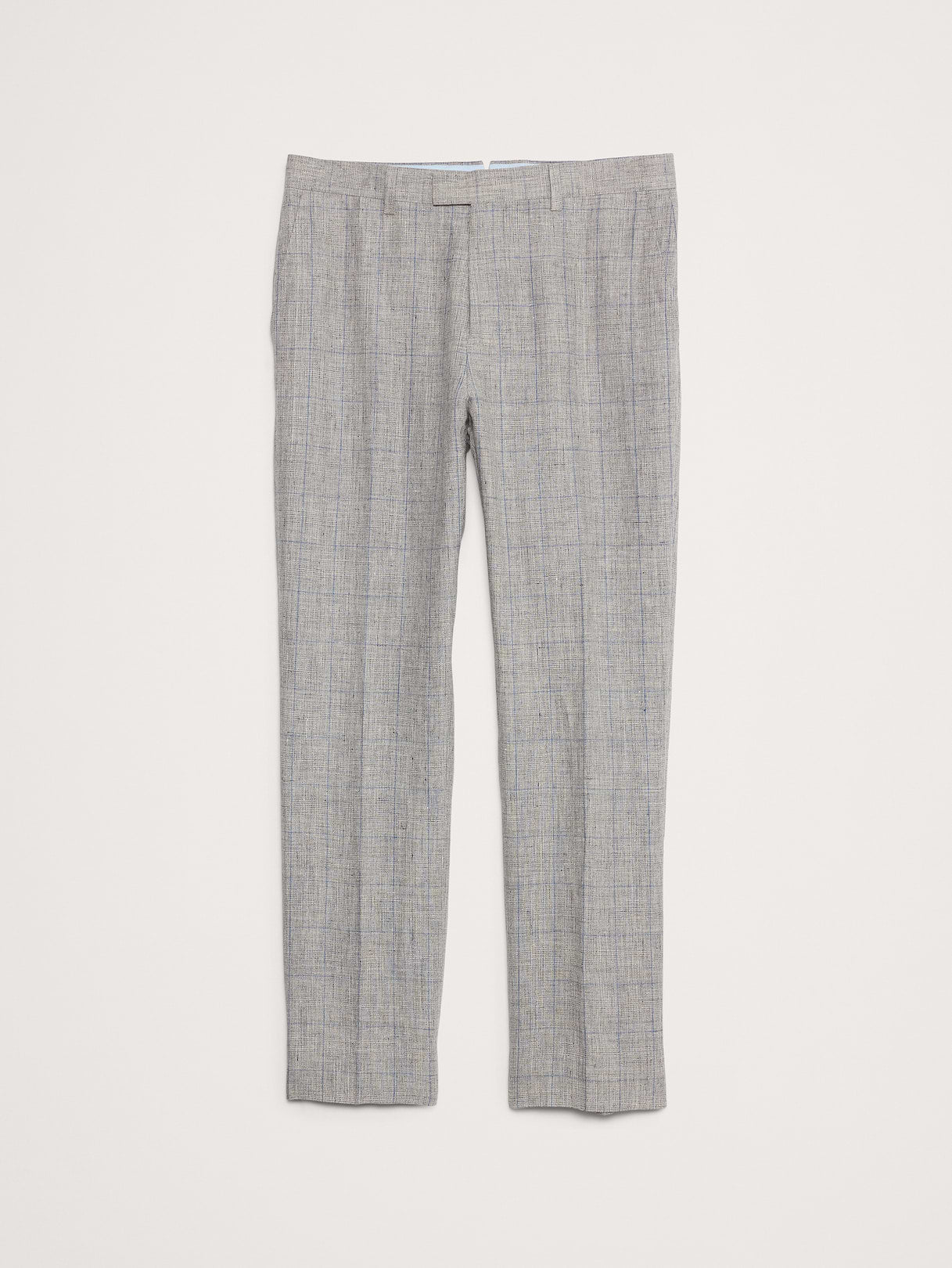 Straight Plaid Linen Suit Pant - Gray Plaid