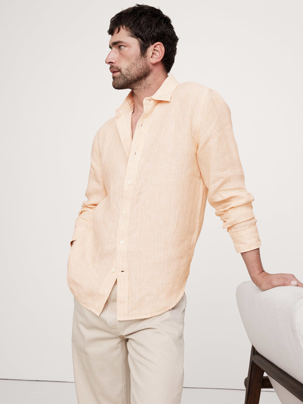 Slim-Fit Linen Shirt - Orange Stripe