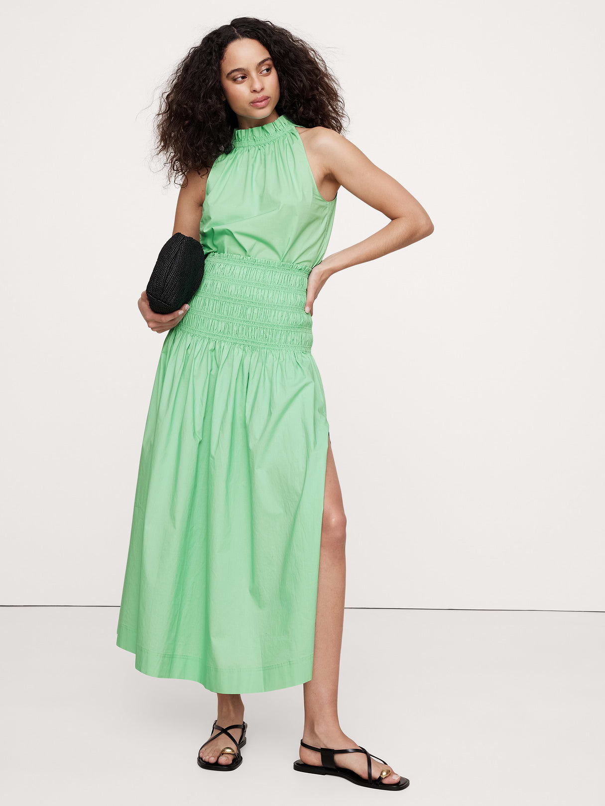 Cotton Poplin Smocked-Waist Maxi Skirt - Jade Green