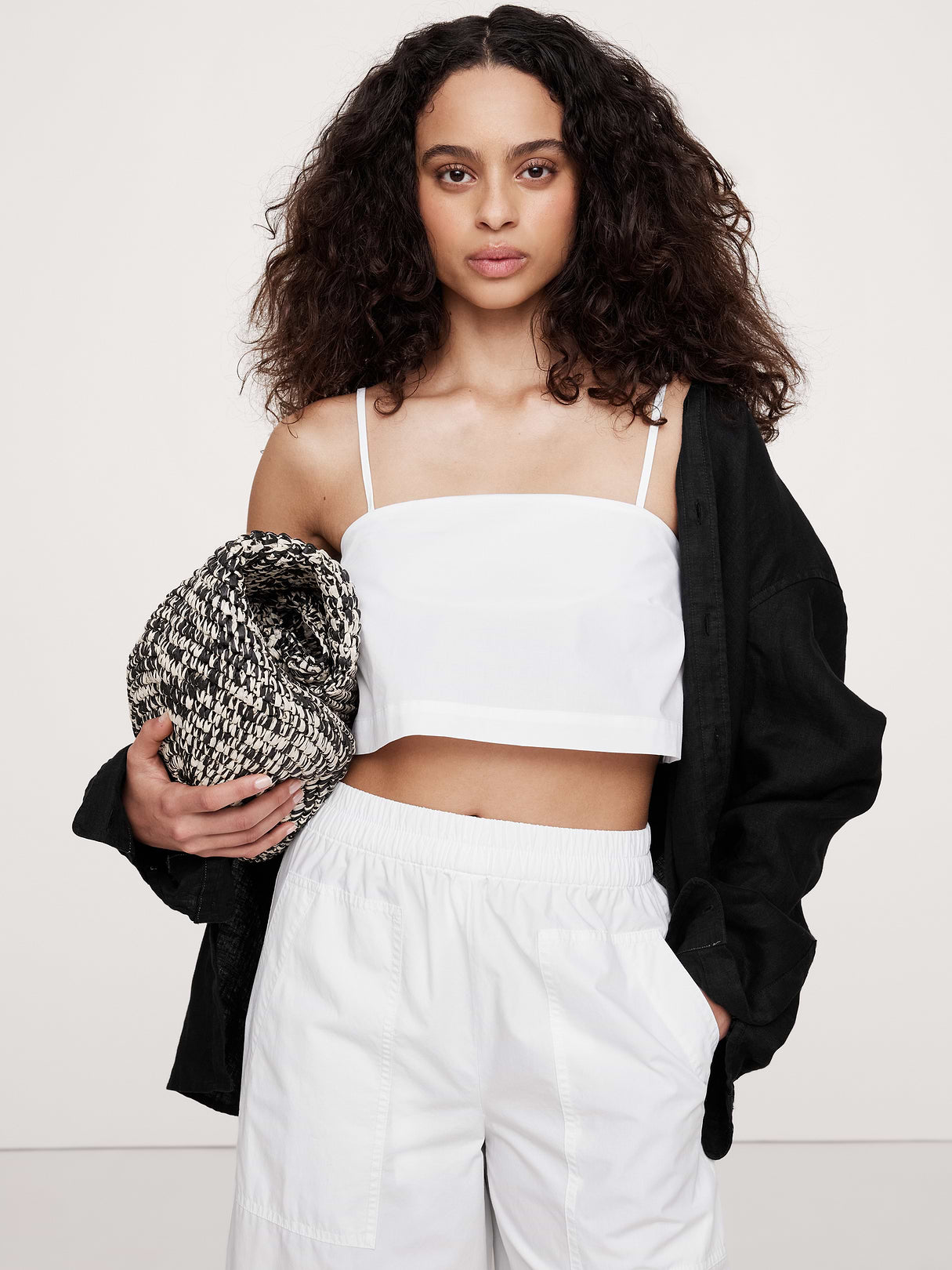 Cotton Poplin Cropped Cami - White