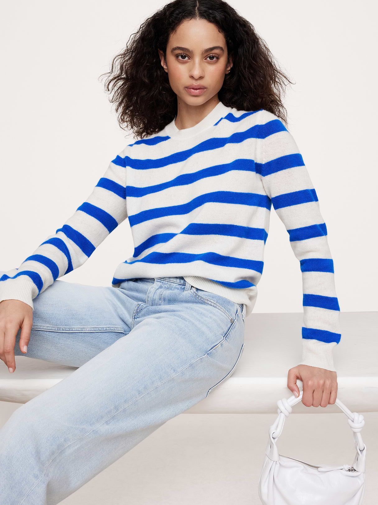 Lightweight Cashmere Crew-Neck Sweater - Bold Blue Stripe