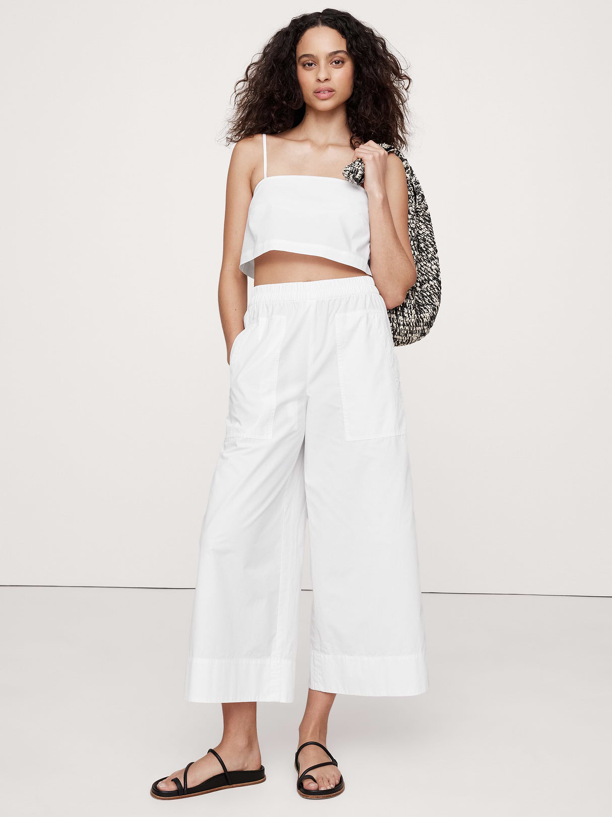 Cotton Poplin Cropped Cami - White