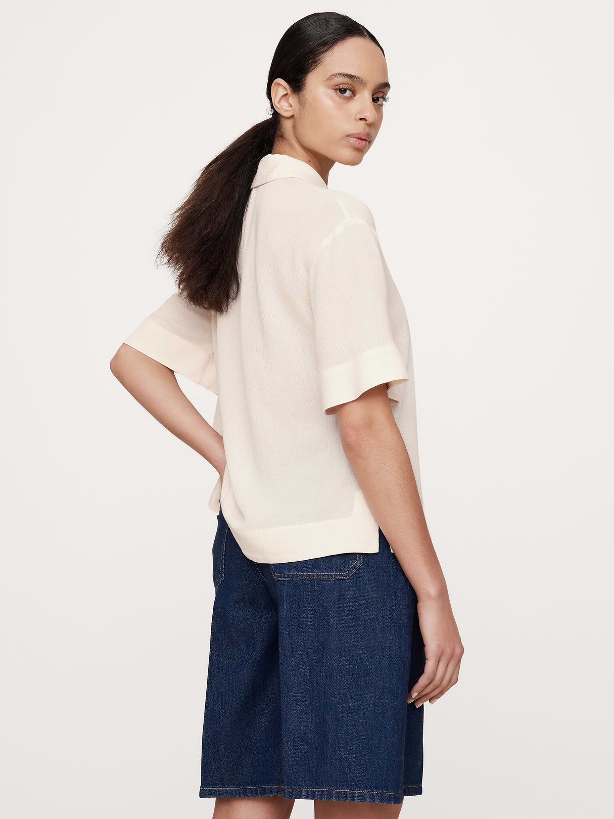 Gauze Tassel-Tie Popover Shirt - Cream White