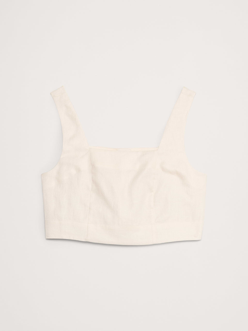 Linen Square-Neck Cropped Tank - Magnolia Flower Ivory