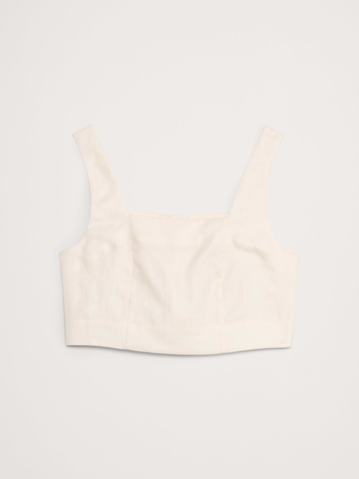 Linen Square-Neck Cropped Tank - Magnolia Flower Ivory