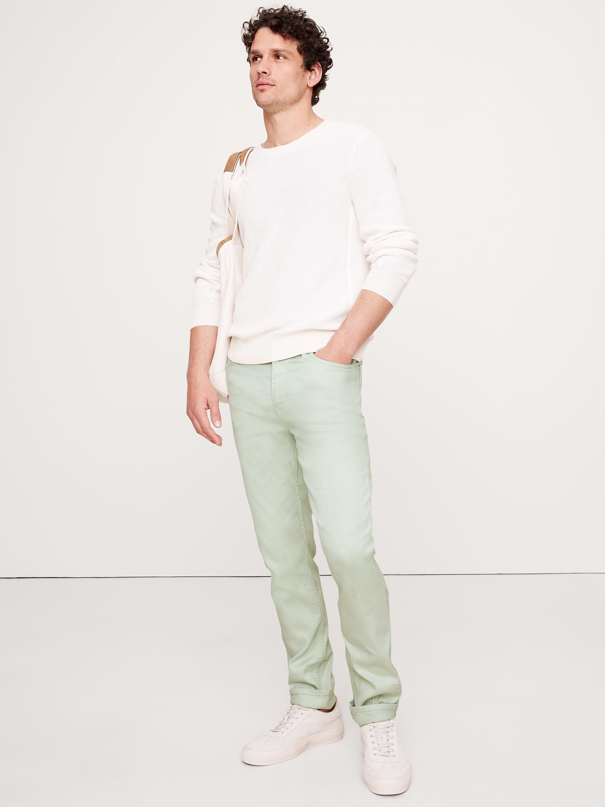 Slim Linen-Cotton Traveler Pant - Mint Green