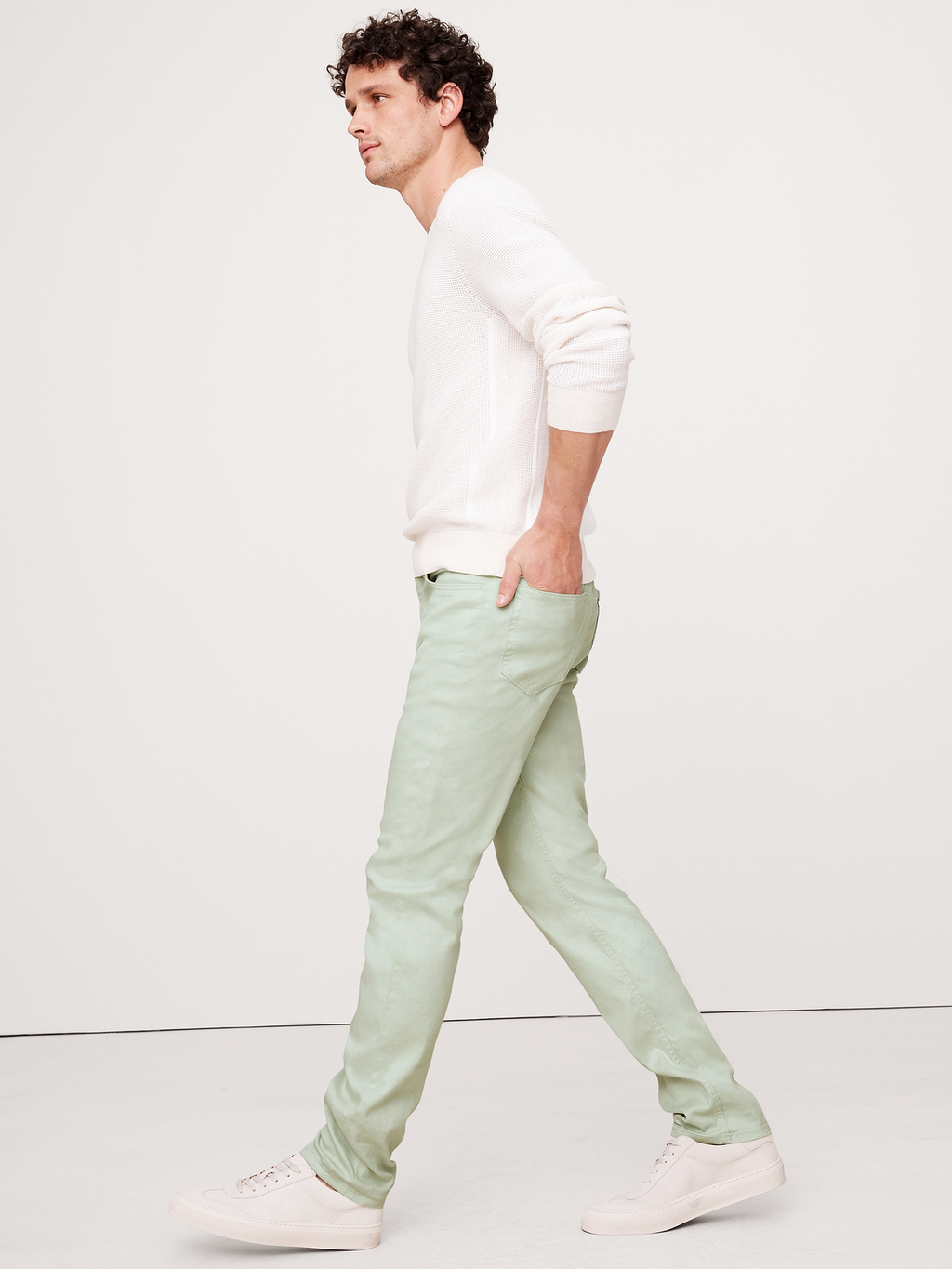 Slim Linen-Cotton Traveler Pant - Mint Green