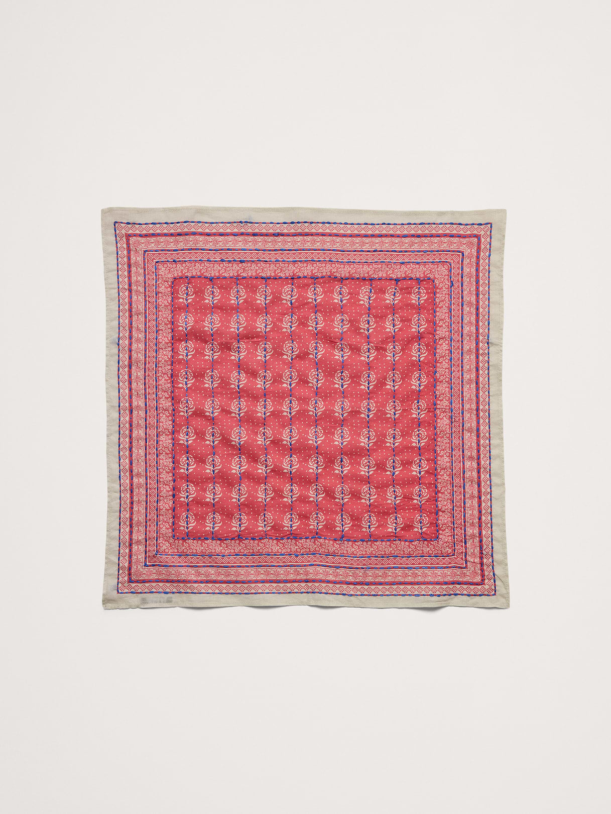 Embroidered Cotton Scarf by Vismaya - Fire Coral