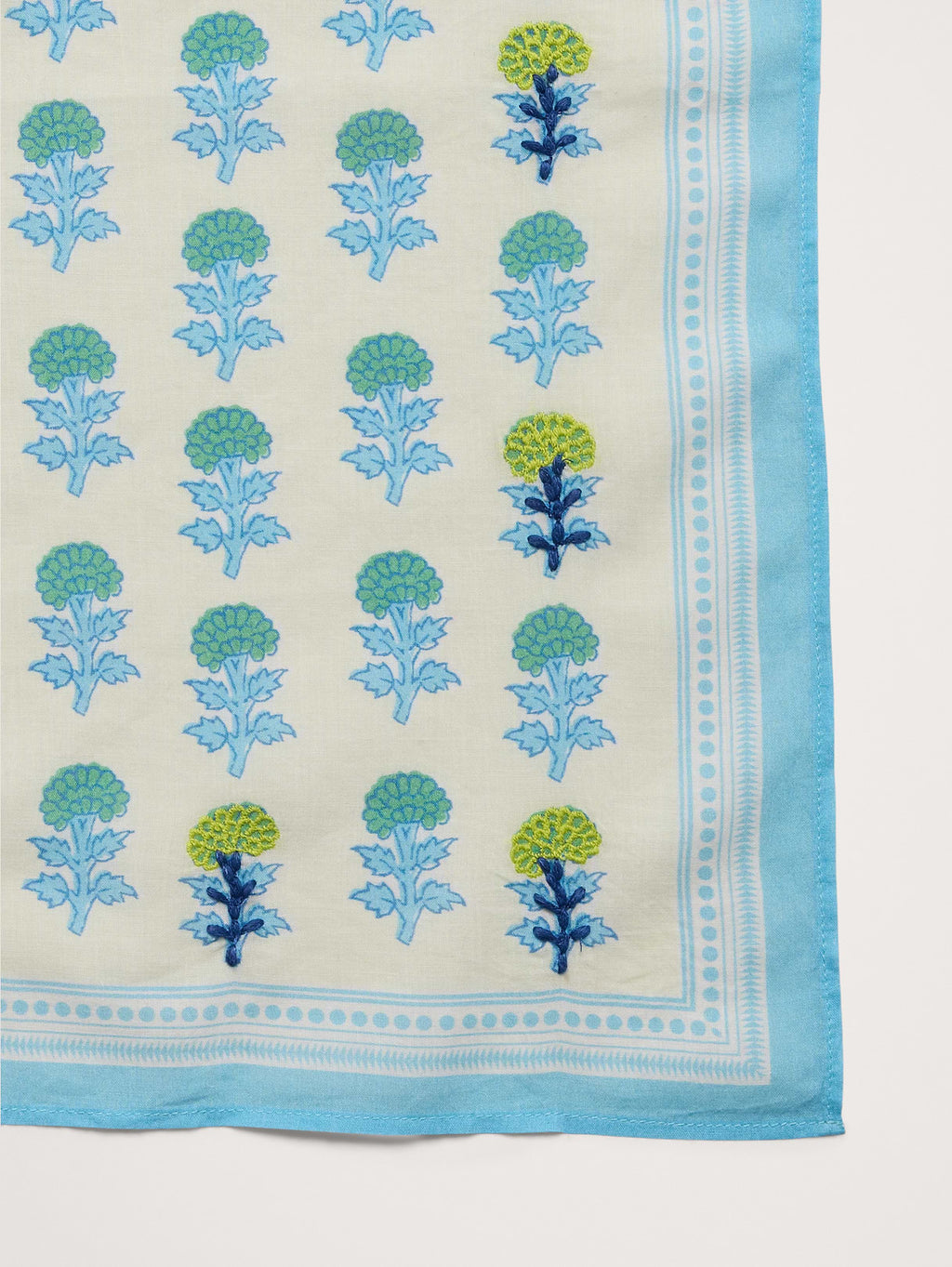 Embroidered Cotton Scarf by Vismaya - Ice Blue