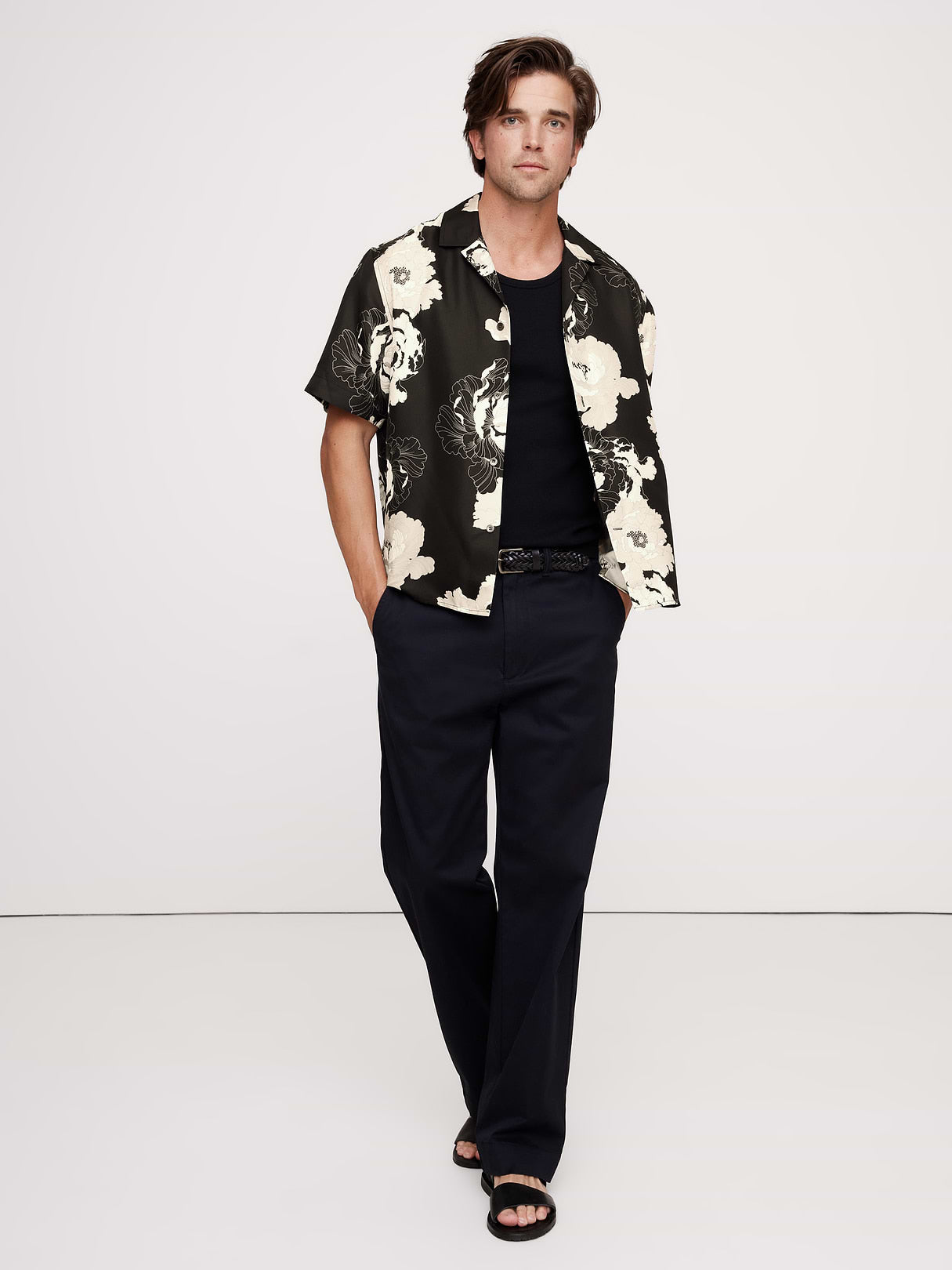 Standard-Fit Silk Resort Shirt - Black Floral