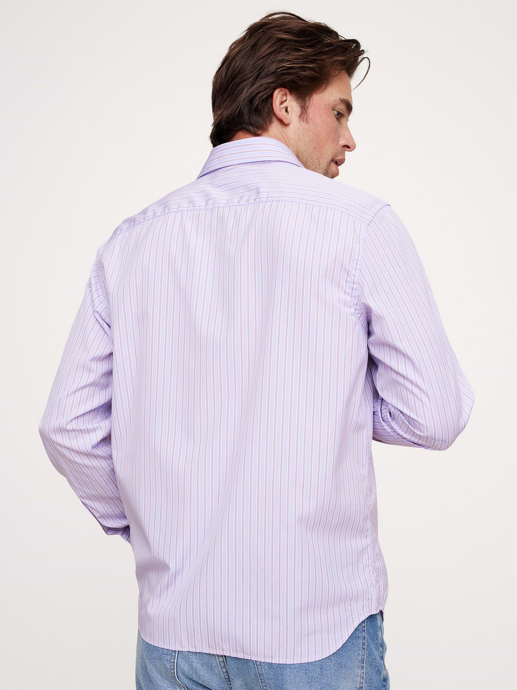 Standard-Fit Washed Cotton Poplin Shirt - Lilac Stripe