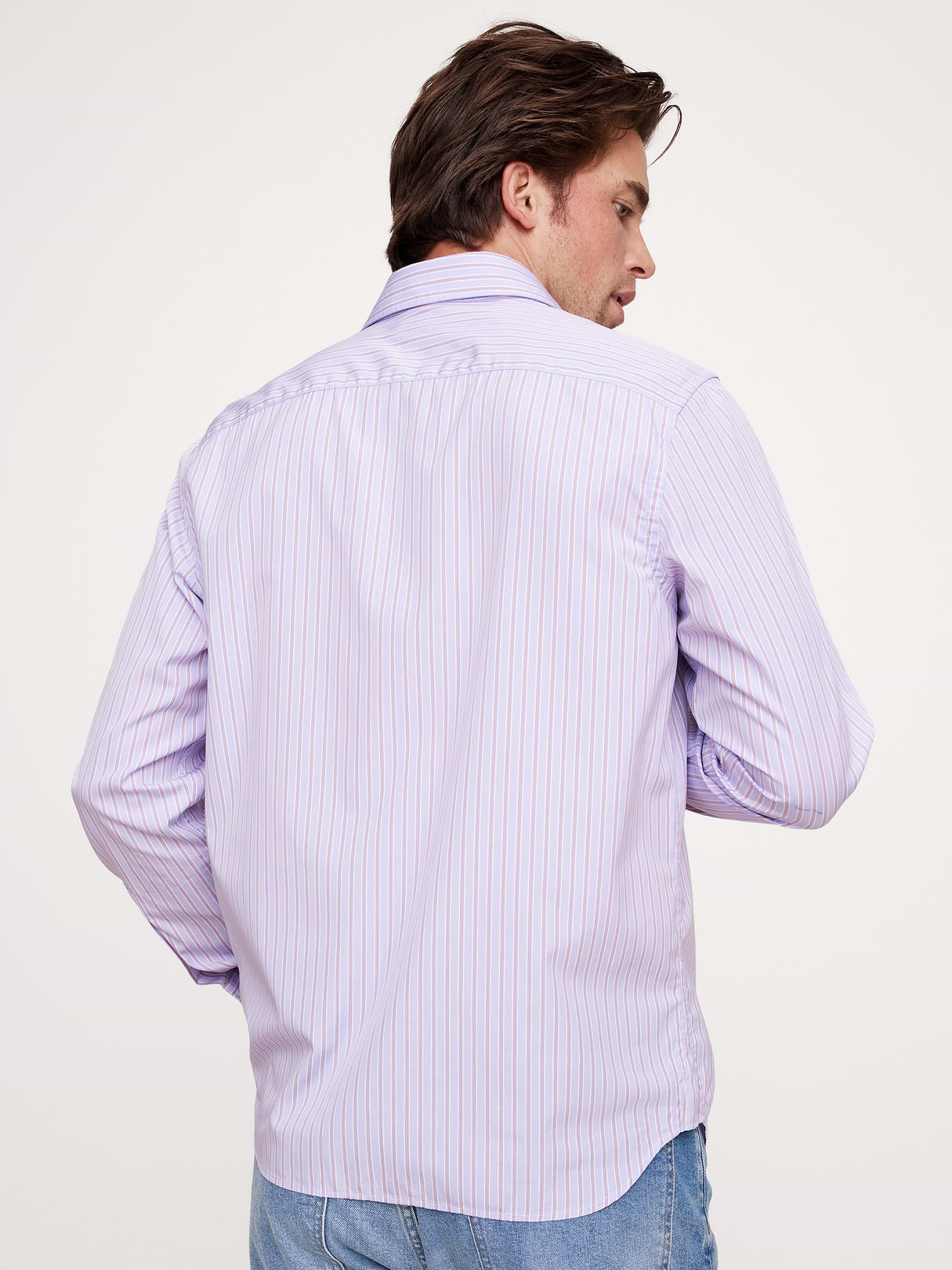 Standard-Fit Washed Cotton Poplin Shirt - Lilac Stripe