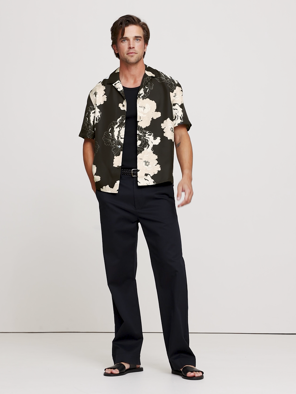 Standard-Fit Silk Resort Shirt - Black Floral