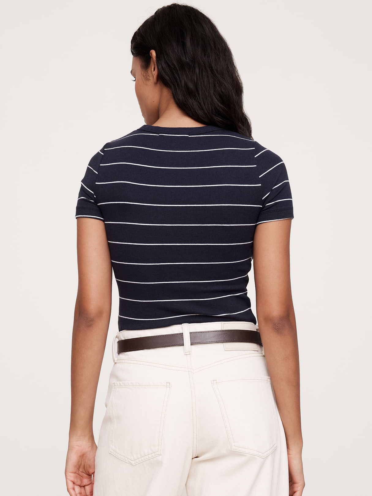 Ribbed Baby T-Shirt - Navy Blue & White Stripe
