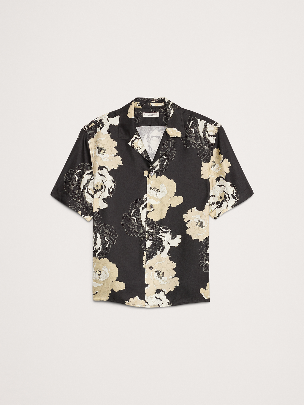 Standard-Fit Silk Resort Shirt - Black Floral