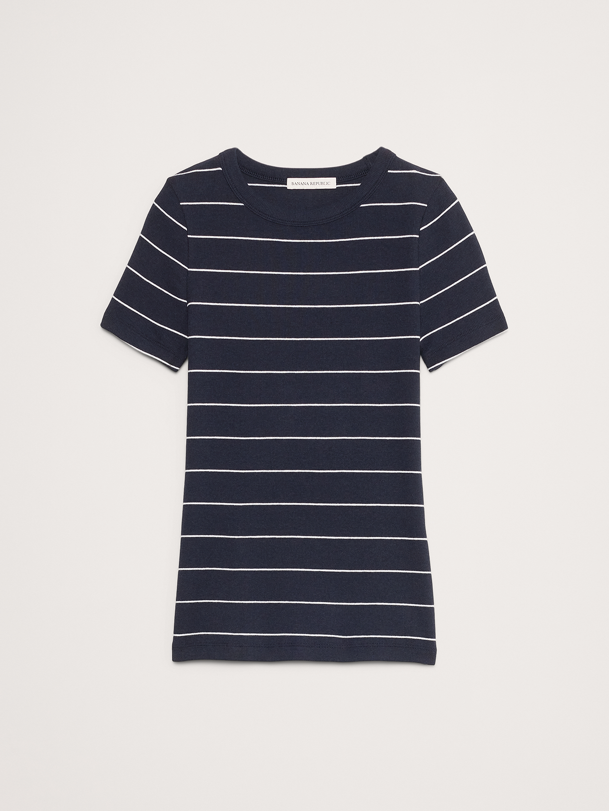 Ribbed Baby T-Shirt - Navy Blue & White Stripe