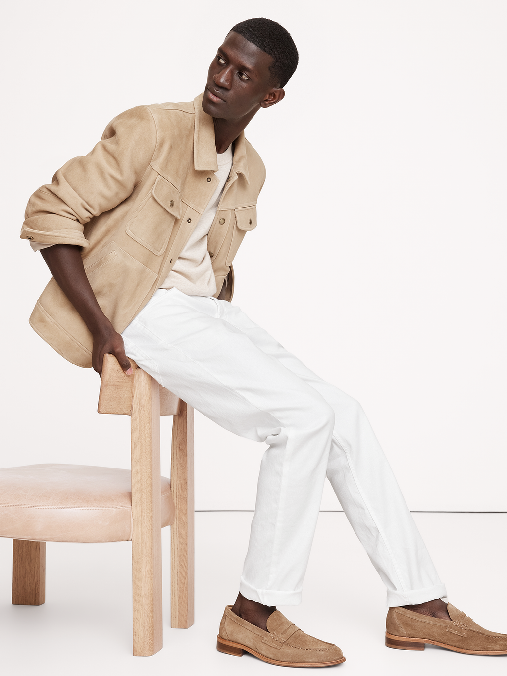 Slim Linen-Cotton Traveler Pant - White