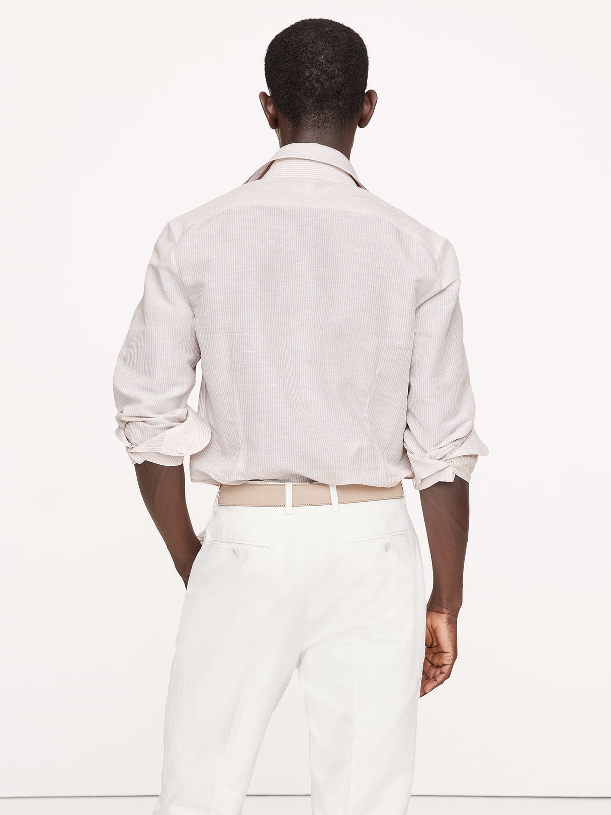 Slim-Fit Linen-Cotton Dress Shirt - Khaki Beige Stripe