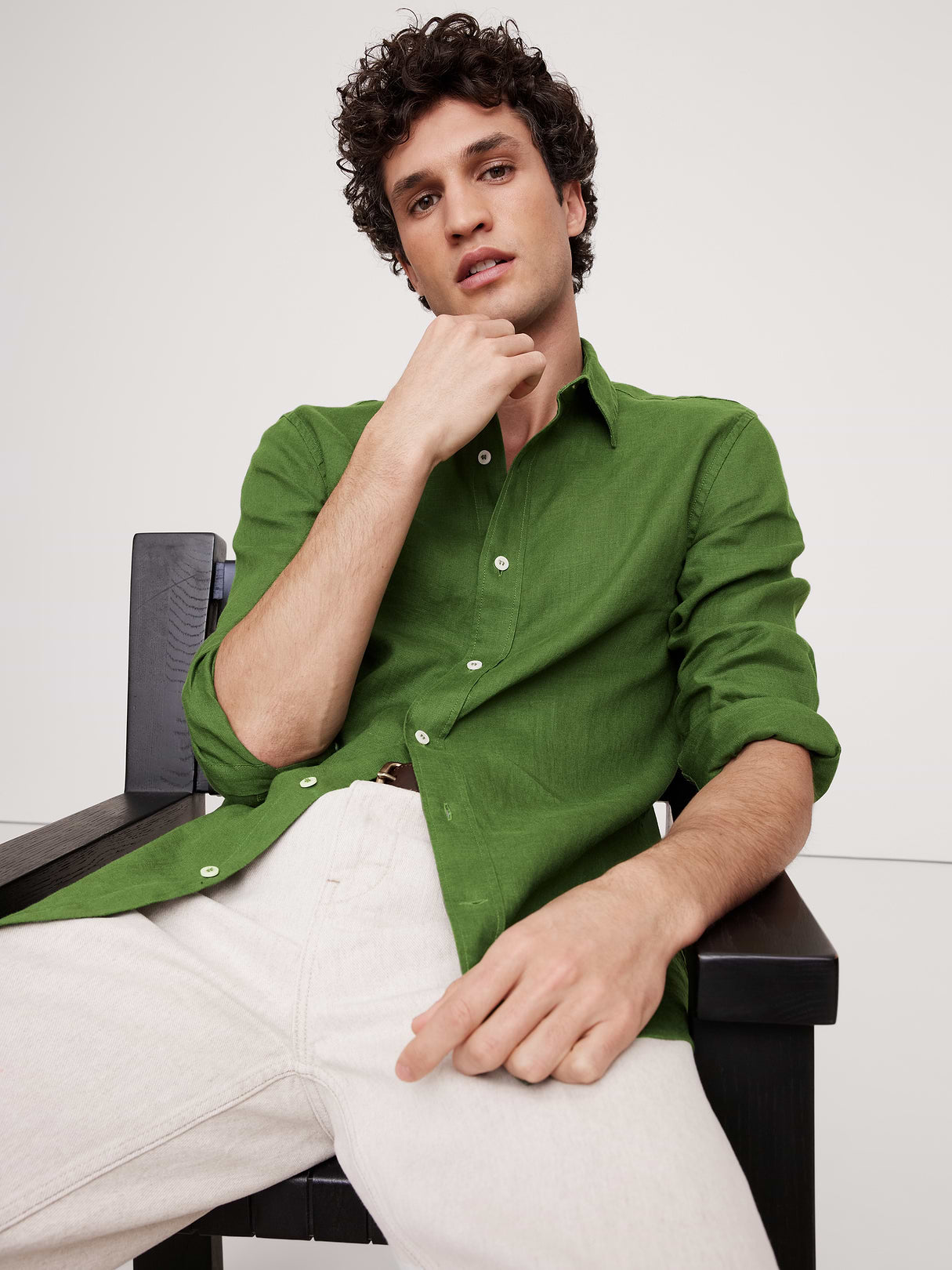 Slim-Fit Linen Shirt - Green