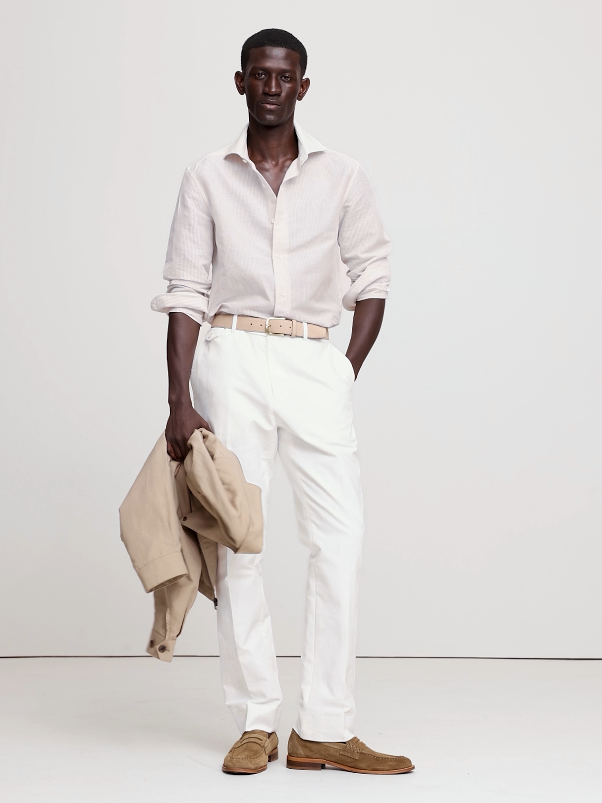 Slim-Fit Linen-Cotton Dress Shirt - Khaki Beige Stripe