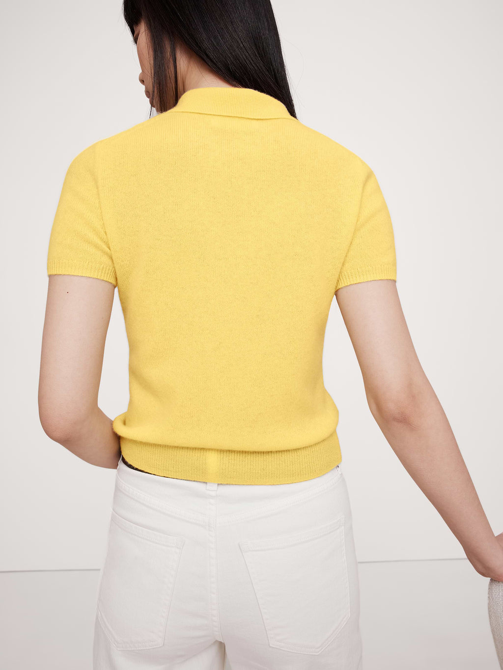 Lightweight Cashmere Short-Sleeve Sweater Polo - Bright Citrus Yellow