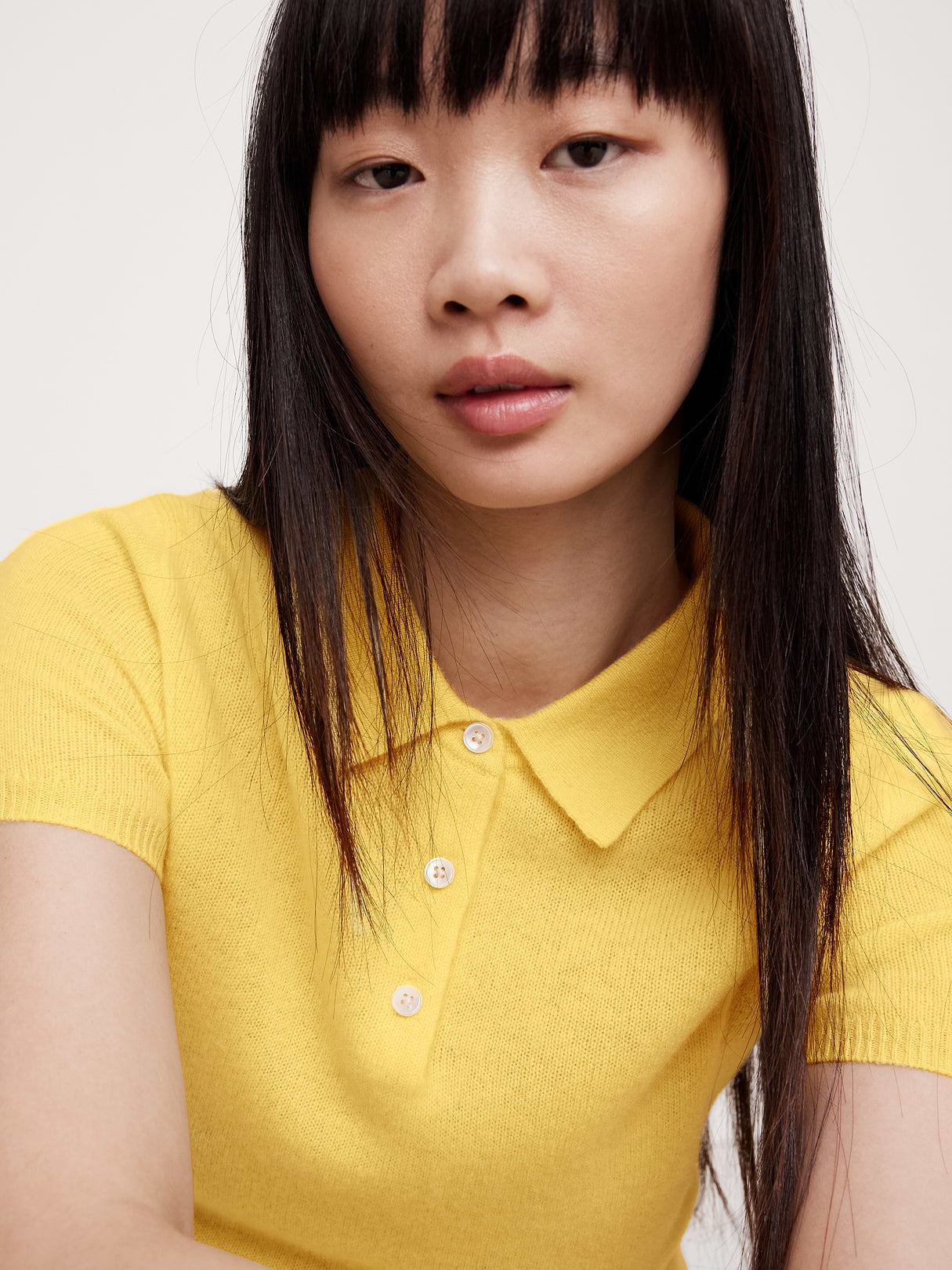 Lightweight Cashmere Short-Sleeve Sweater Polo - Bright Citrus Yellow