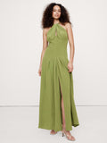Matte Silk Halter Maxi Dress - Willow Green