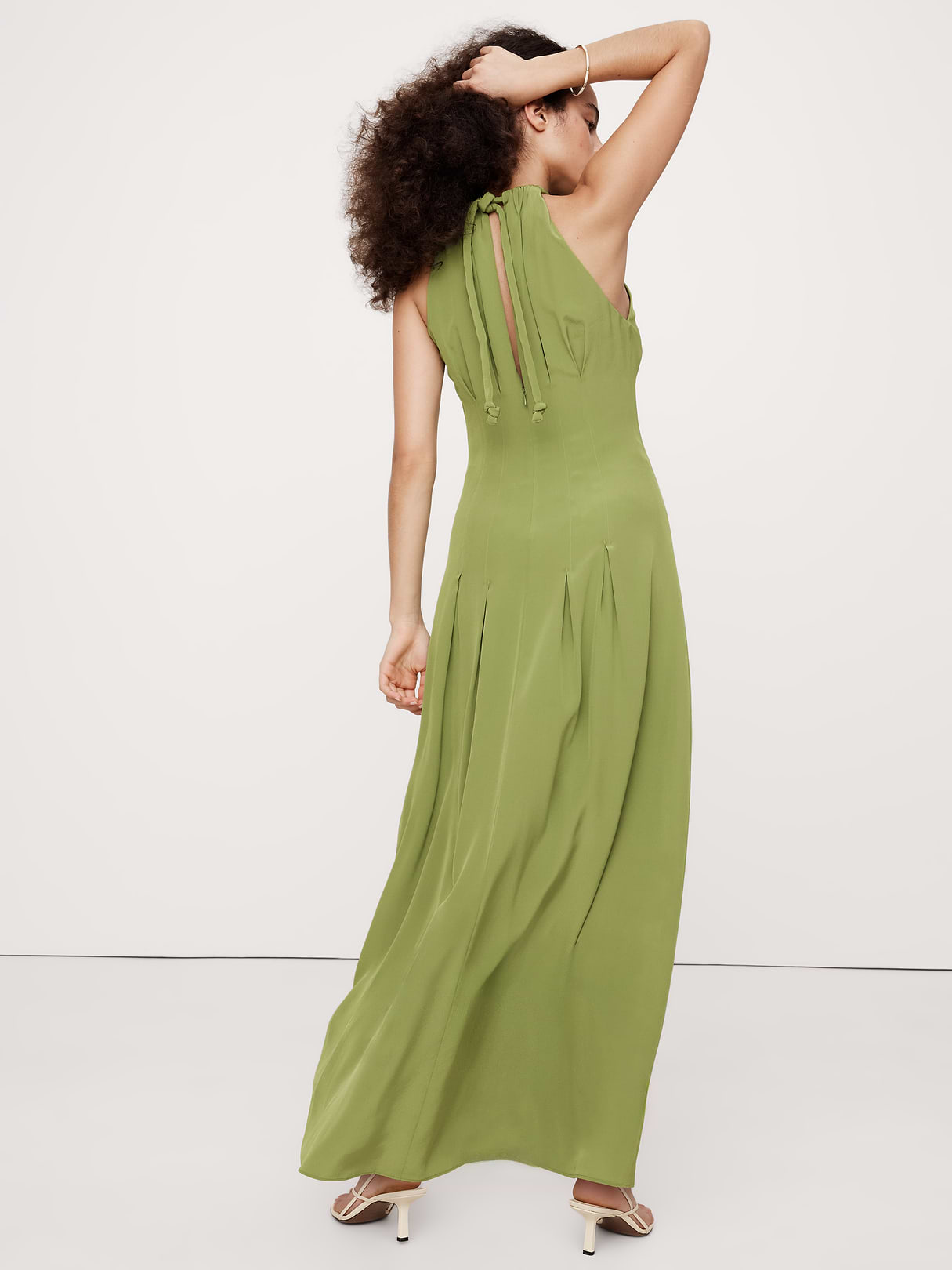 Matte Silk Halter Maxi Dress - Willow Green