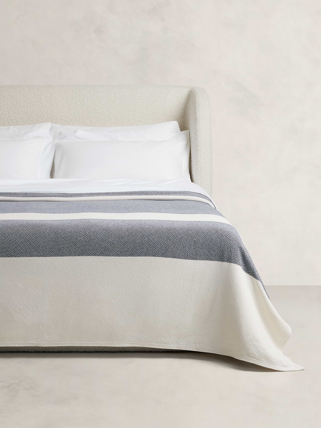 Wide-Stripe Cotton Blanket - Indigo Blue